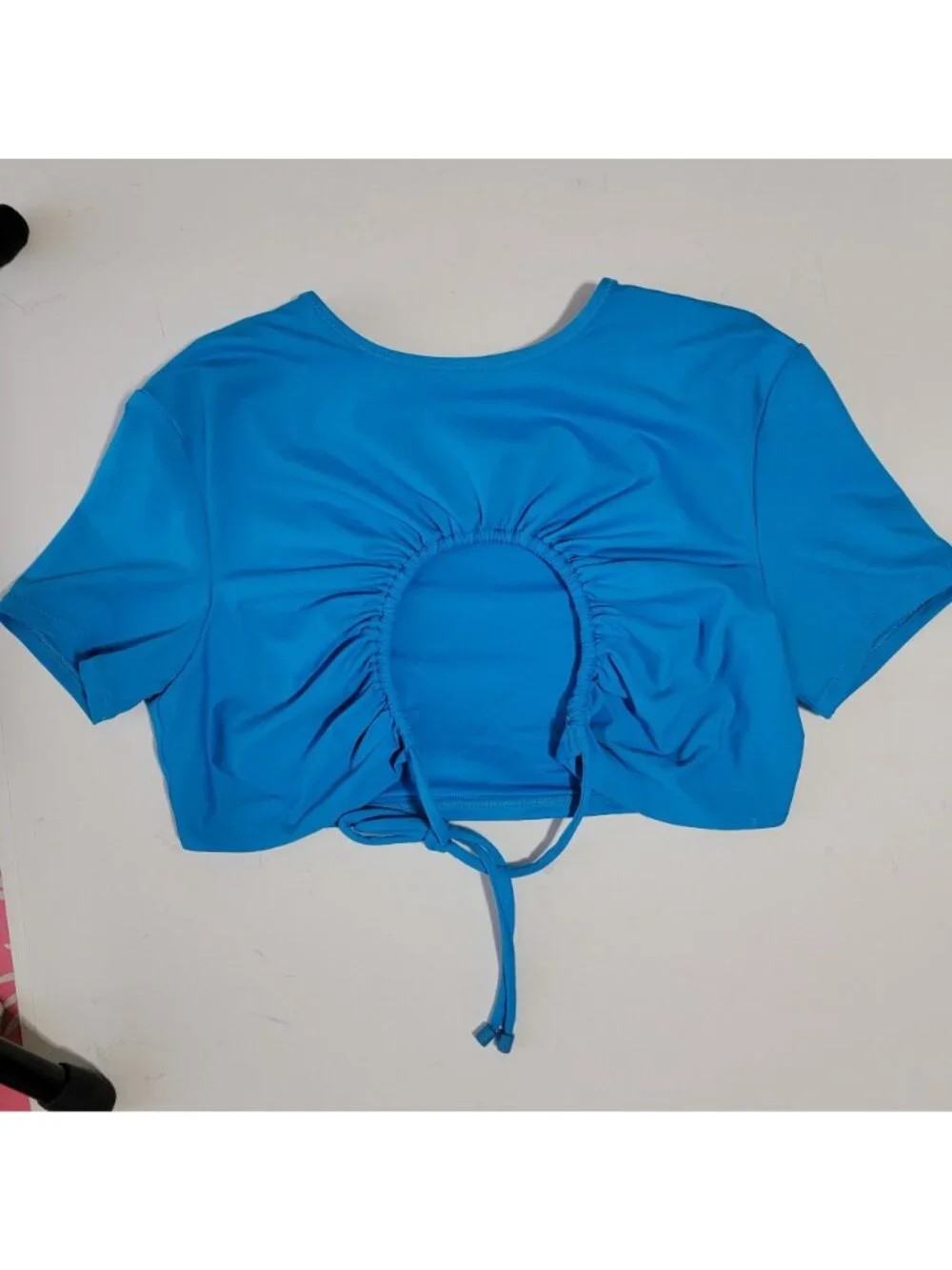 NEW Skims Women's Swim Ruched T-Shirt Bikini Top in Turquoise Size Small